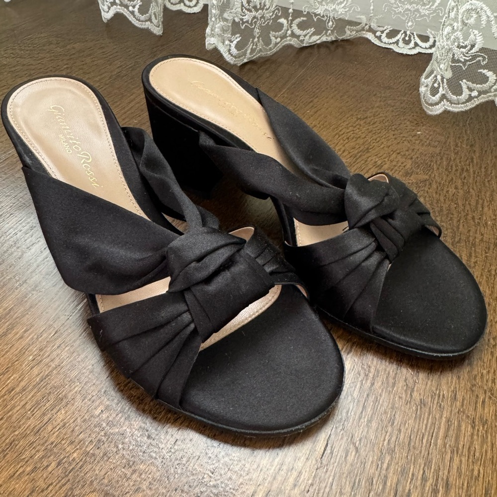 Gianvito Rossi Black Satin Heeled Sandals